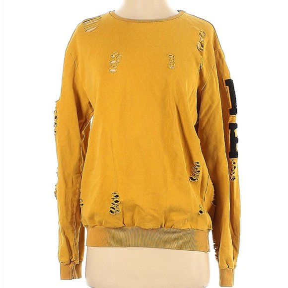 🎯NWT LF Los Angeles Distressed Sweatshirt Yellow Size Small - Picture 1 of 11